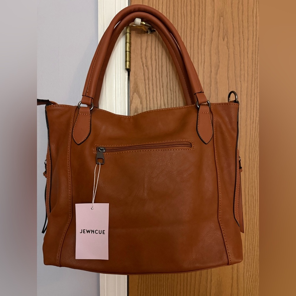 NWT Jewncue Brown Faux Leather Tote Bag